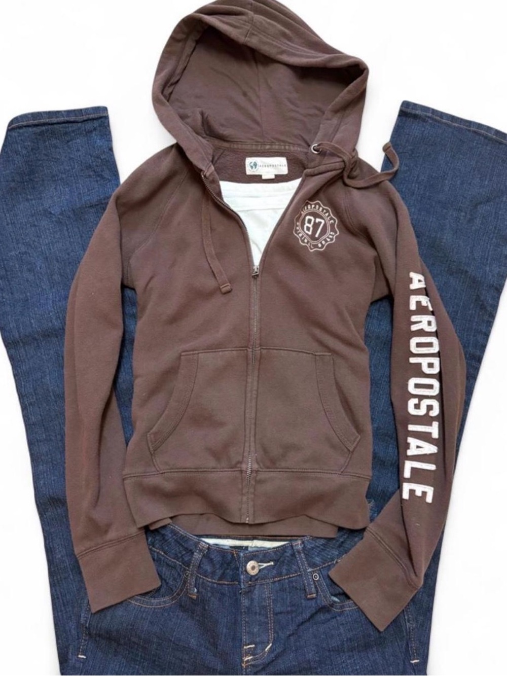 Aeropostale vintage Y2K  Women's chocolate Brown Zip-Up Hoodie - 87 Logo